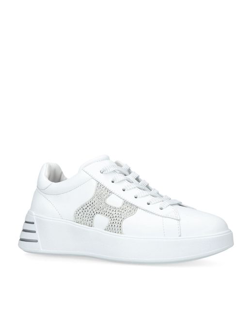 Hogan White Leather Rebel Crystal-embellished Sneakers