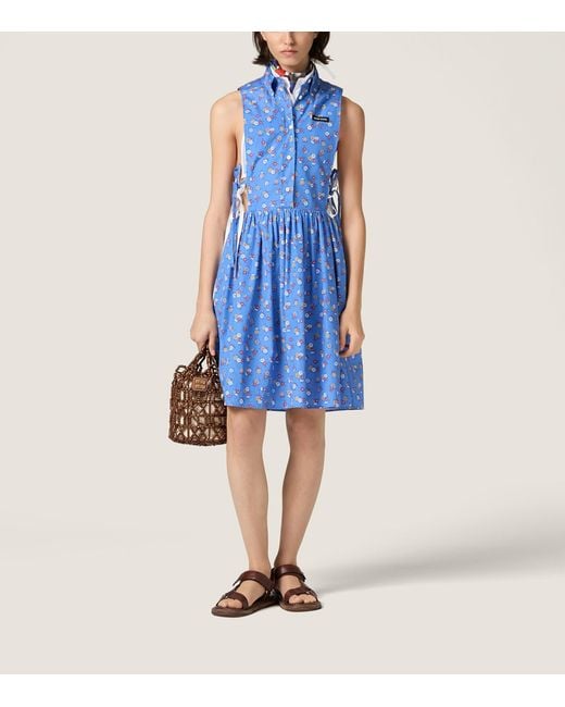 Miu Miu Blue Cotton Poplin Floral Mini Dress