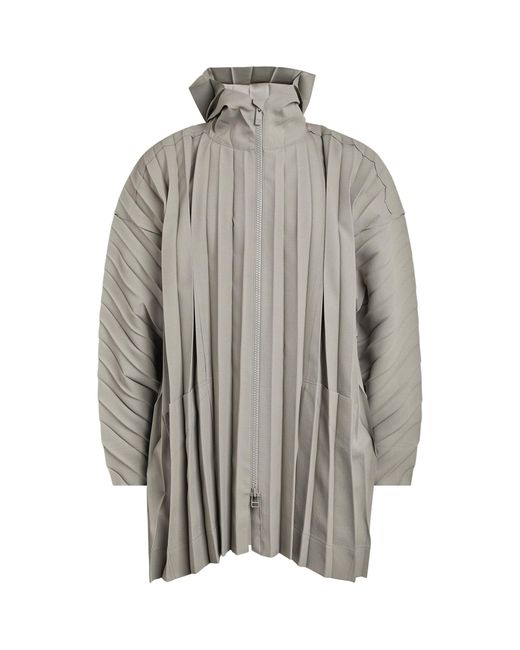 Homme Plissé Issey Miyake Leather Pleated Edge Coat in Grey (Gray) for ...