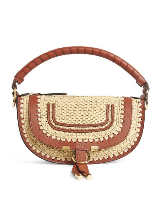 Chloé Brown Mini Raffia-Effect Marcie Shoulder Bag