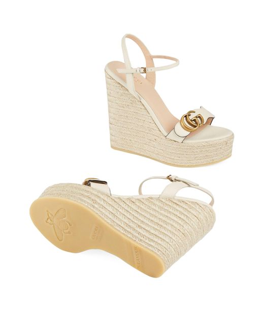 Gucci Natural Double G Wedge Sandals 130