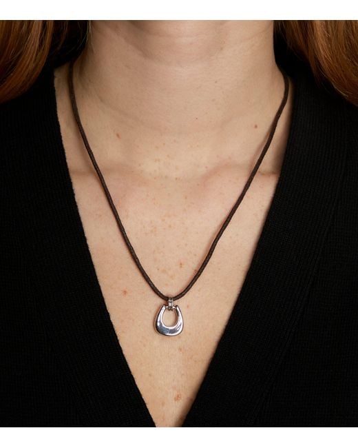 Astrid & Miyu Metallic Corded Rhodium-Plated Horseshoe Pendant Necklace