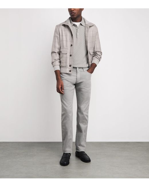Brioni Gray Cotton-Silk-Cashmere Woven Polo Shirt for men
