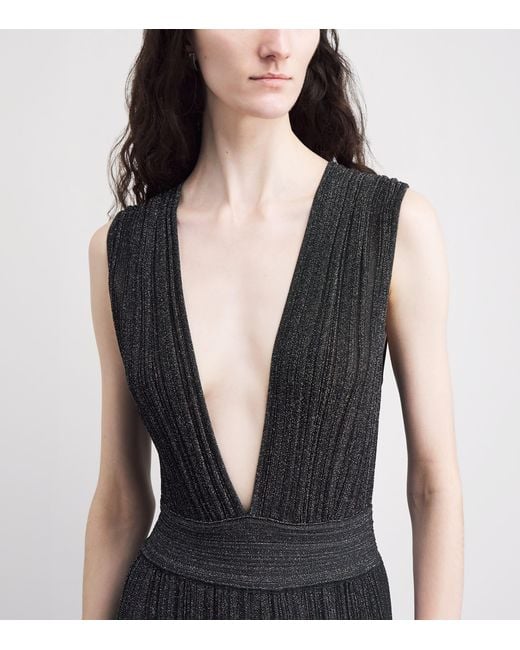Valentino Black Knit Metallic V-Neck Maxi Dress
