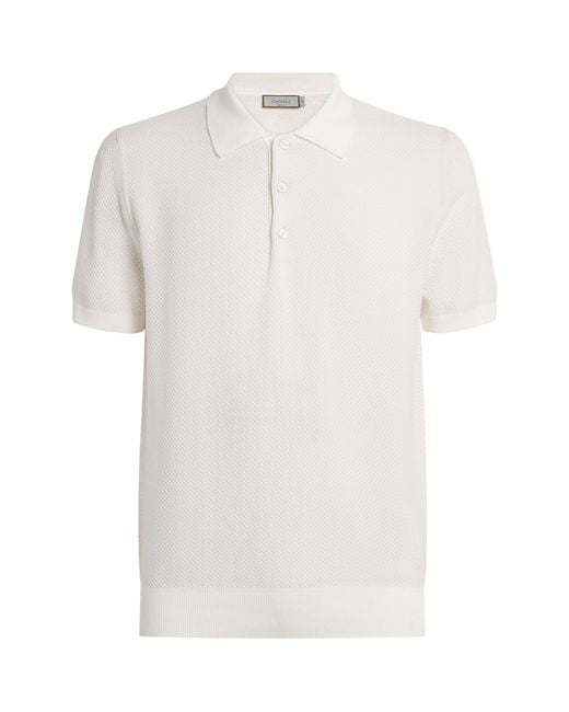 Canali White Cotton Micro-Jacquard Polo Shirt for men