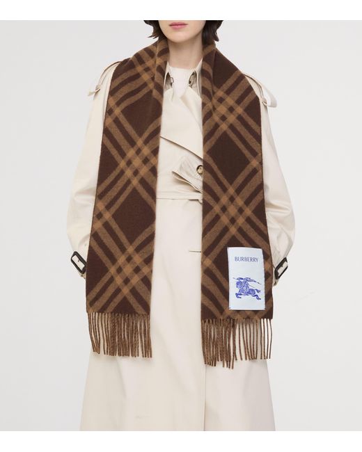 Burberry Brown Cashmere Check Scarf