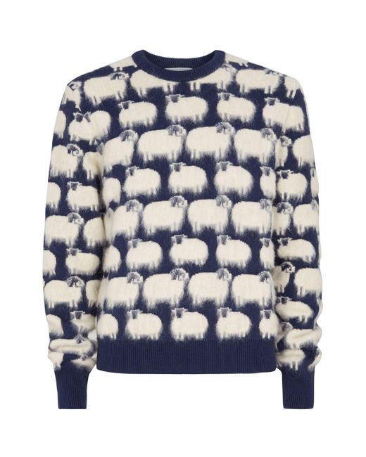 Lanvin Blue Sheep-jacquard Crew-neck Sweater for men