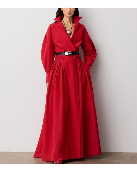 Ralph Lauren Red Cotton-Blend Poplin Daley Maxi Shirt Dress