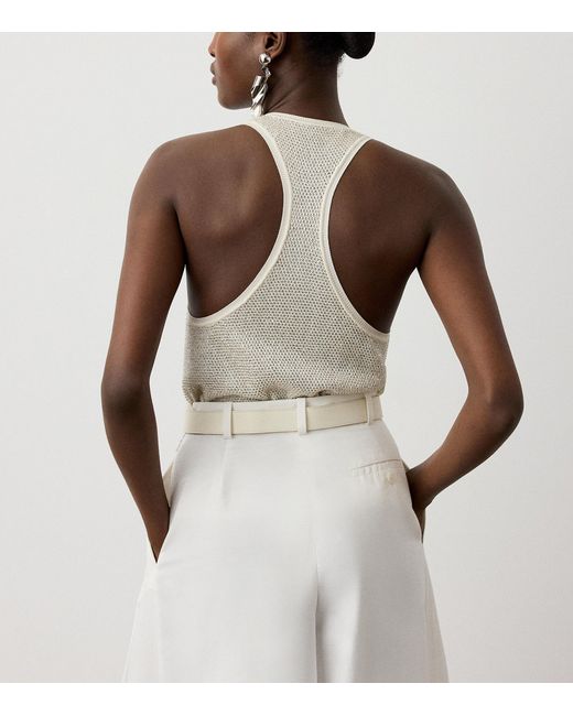 Ralph Lauren Natural Mulberry Silk Embellished Tank Top
