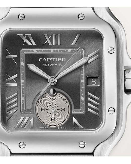 Cartier Gray Rhodium-Plated Santos De Dual Time Watch for men