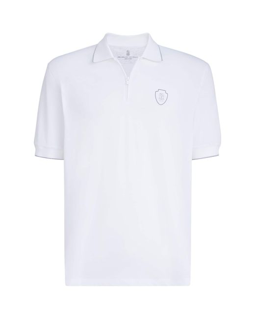 Brunello Cucinelli White Technical Zip-Up Polo Shirt for men