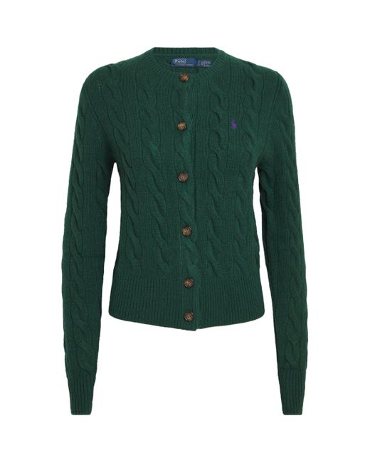 Polo Ralph Lauren Green Wool-Cashmere Cable-Knit Cardigan