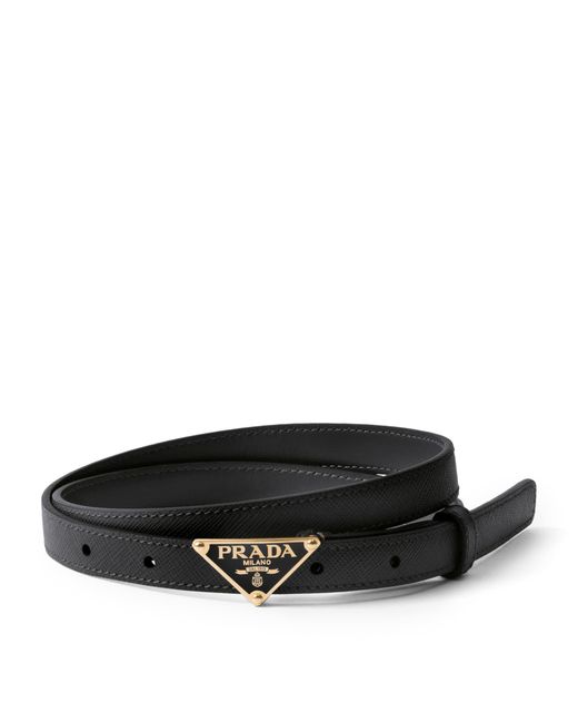 Prada Black Saffiano Leather Triangle Belt