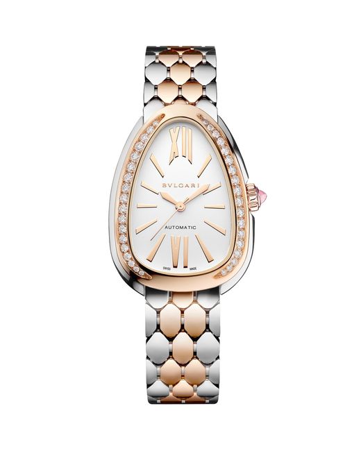 BVLGARI White Stainless Steel, Rose And Diamond Serpenti Seduttori Watch