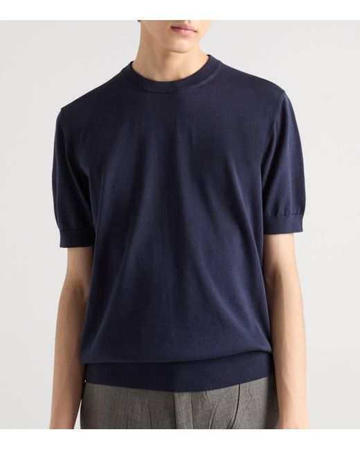 Prada Blue Cotton Short-Sleeve Sweater for men