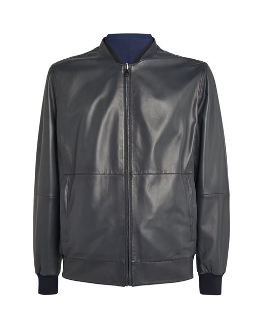 Corneliani Gray Leather Bomber Jacket for men
