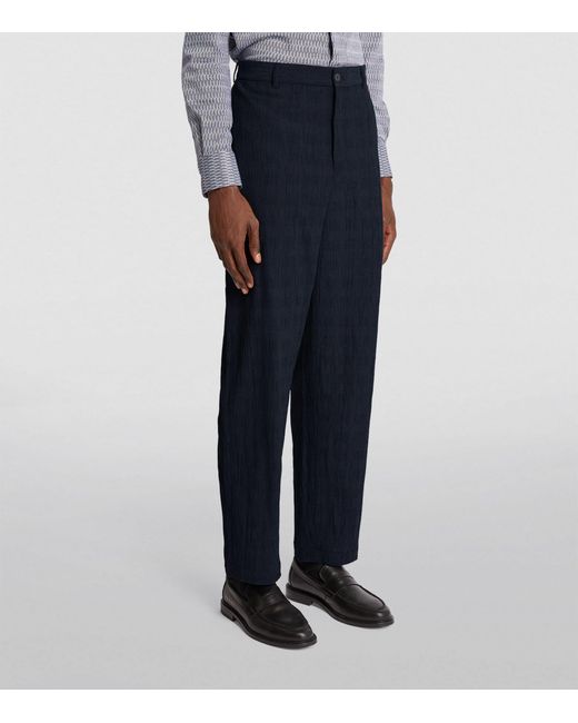 Emporio Armani Blue Textured Tailored Trousers for men