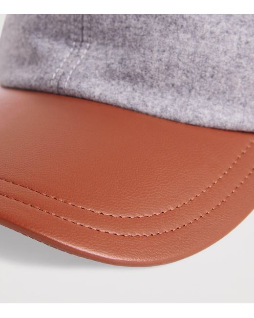 Eleventy Gray Wool-Silk-Cashmere-Leather Baseball Cap for men