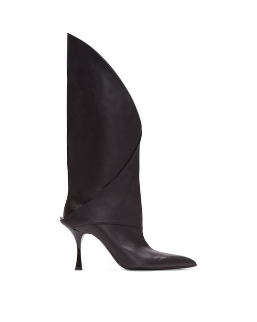Balmain Black Leather Twist Heel Boots 95