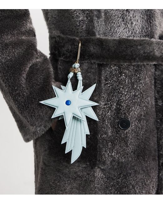 Yves Salomon Blue Lamb Leather Star Keyring