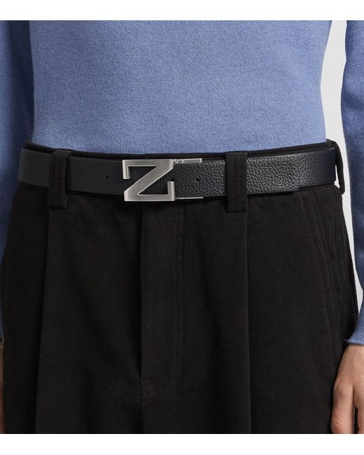 Zegna Black Calfskin Logo-buckle Belt for men
