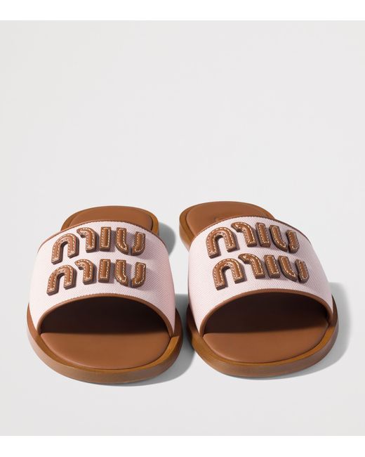 Miu Miu Brown Canvas-Leather Logo Sandals