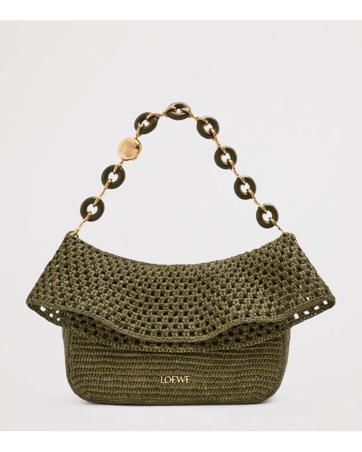 Loewe Green X Paula's Ibiza Medium Raffia Ola Shoulder Bag