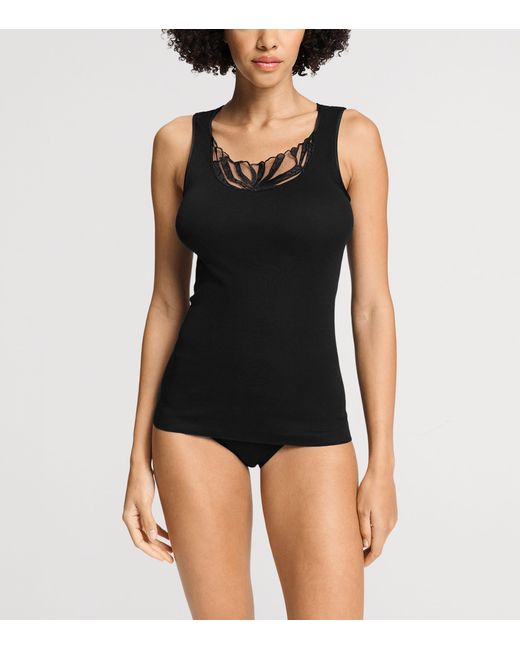 Hanro Black Cotton Rosaria Tank Top