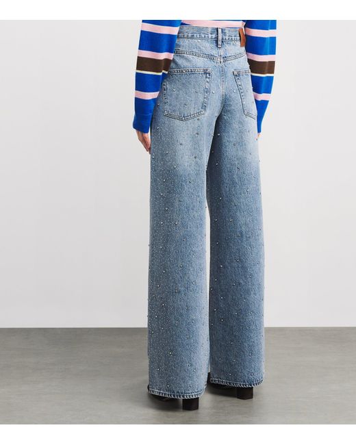 Maje Blue Rhinestone Wide-Leg Jeans