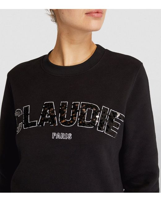 Claudie Pierlot Sequinned Logo Sweatshirt in Black | Lyst
