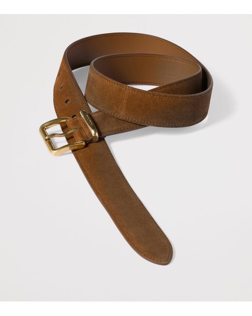 Miu Miu Brown Suede Engraved-Buckle Belt