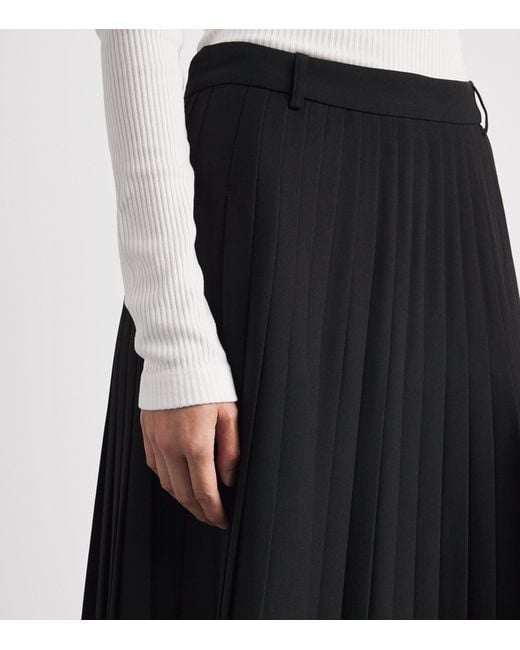 ME+EM Black Crepe Slit Pleated Maxi Skirt