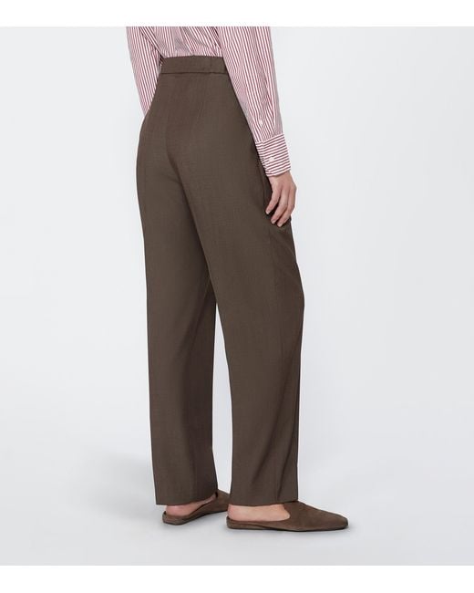Max Mara Gray Wool Gabardine Drawstring Trousers