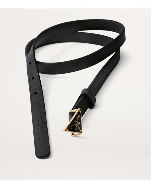 Prada Black Saffiano Leather Triangle Belt
