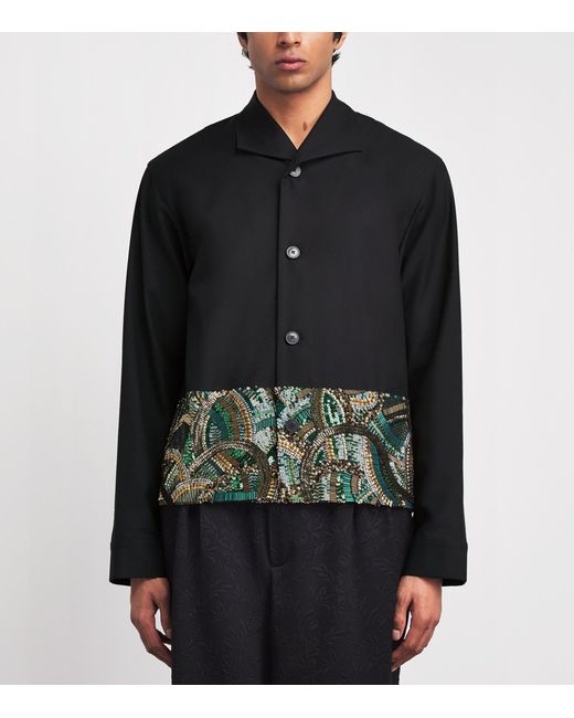 Dries Van Noten Black Cotton-Wool Sequin Jacket for men