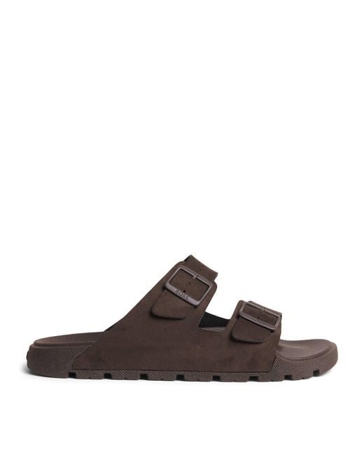 Boss Brown Faux Suede Surfley Slides for men
