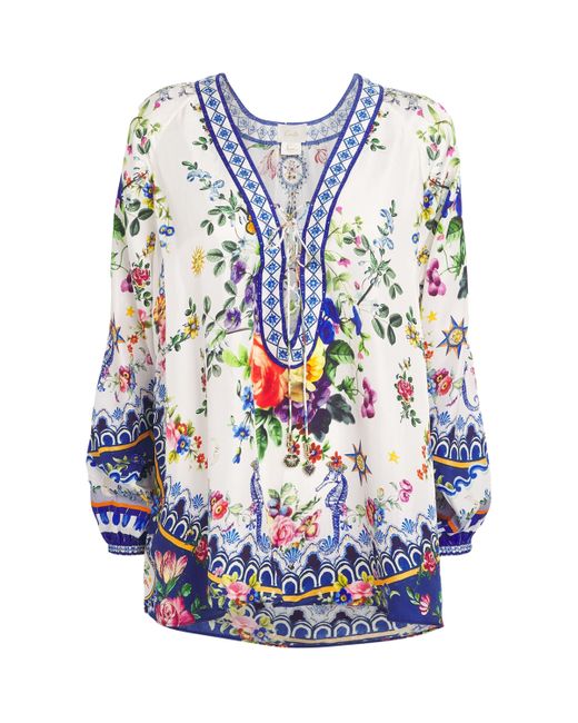 Camilla Blue Silk Tiles Darls Blouse
