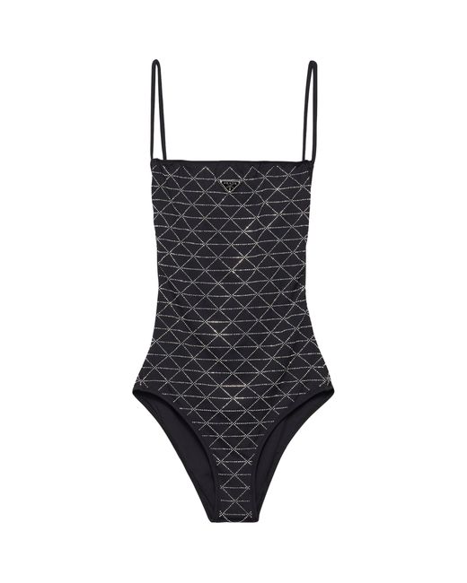 Prada Black Rhinestone-Embellished Swimsuit