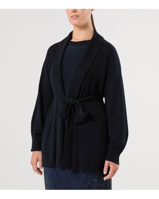Marina Rinaldi Blue Cashmere Tie-Belt Cardigan