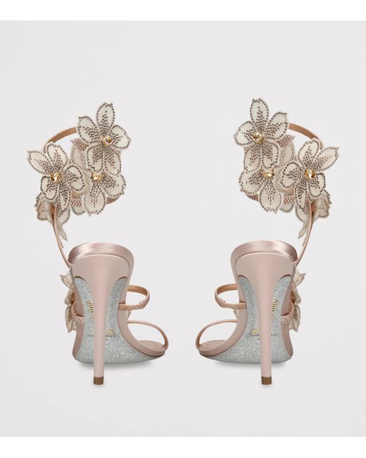 Rene Caovilla White Satin Floral Cleo Sandals 105