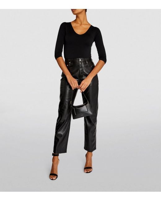 Falke Black Cropped-Sleeve V-Neck Bodysuit