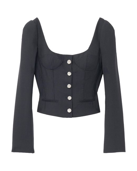 McQueen Blue Wool-Mohair Pinstripe Top