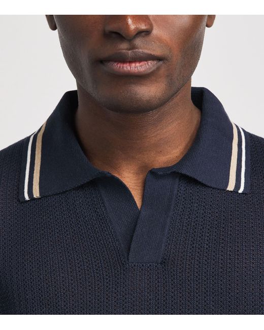 Isaia Blue Silk-Linen Polo Shirt for men