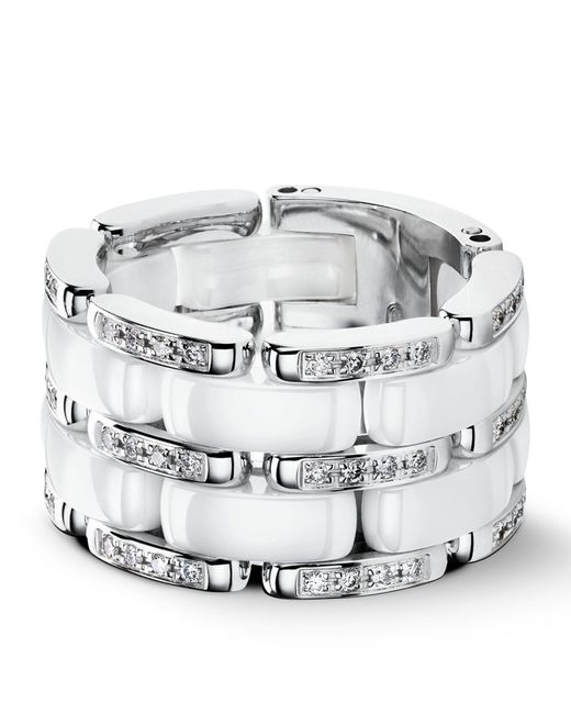 Chanel Metallic Large White Gold, Diamond And Ceramic Flexible Ultra Ring