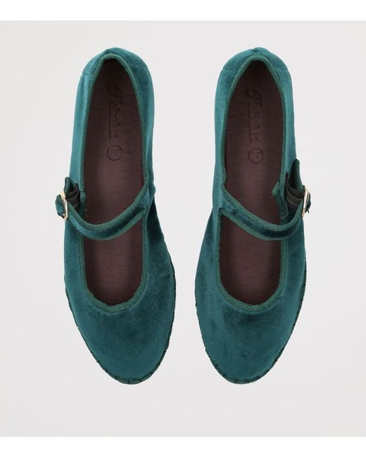 Flabelus Green Velvet Leonor Mary Janes