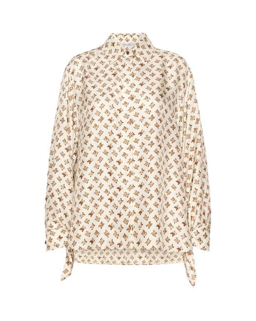 Max Mara White Silk Logo-Print Shirt
