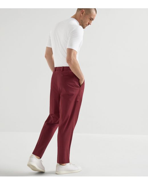 Brunello Cucinelli Red Stretch-Cotton Pleated Trousers for men