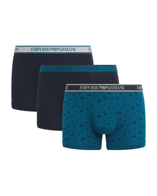 Emporio Armani Blue Stretch-Cotton Logo Boxer Briefs for men