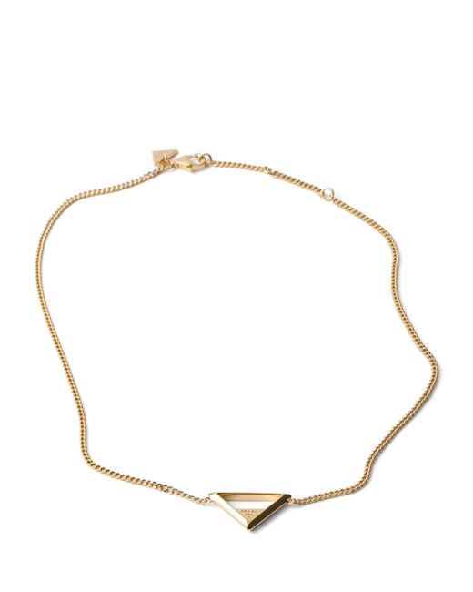 Prada Metallic Triangle Logo Pendant Necklace