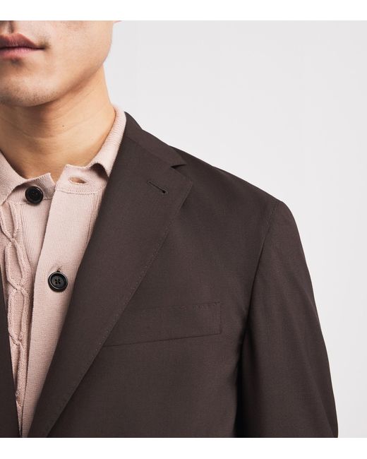 Corneliani Brown Virgin Wool-Silk Unlined Whisper Blazer for men